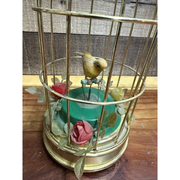 Vintage MCM Bird Cage Automation Music Box Yellow Bird Works - Picture 6 of 8